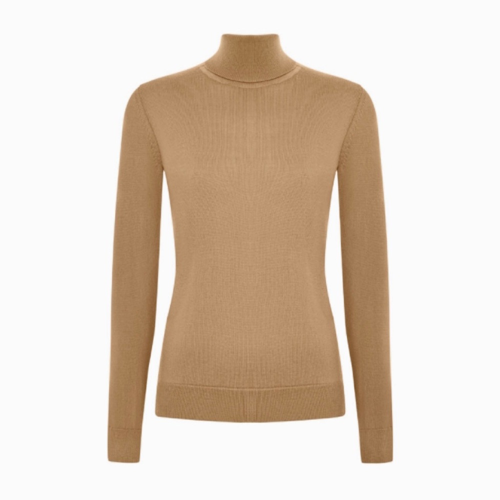 August Silk Fine-Knit Turtleneck in Light Brown